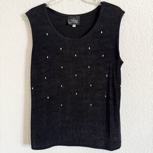 Artex Silver Embellished Womens XL‎ Black Tank Top Traveler Stretch